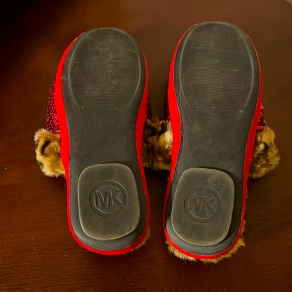 Michael Kors. Red Slippers with Sequins and Leopard Fur. Size 8. Like New. - Picture 7 of 8